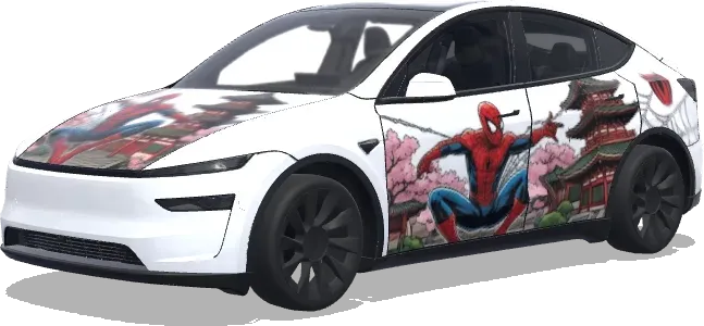 spiderman with this temple – Tesla Model Y wrap
