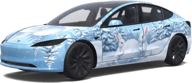 Сцена с кроликом Снежком (I want snowball rabbit scene.) – оклейка Tesla Model 3