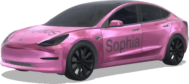 Metallic Pink mit Sophia – Tesla Model 3 Wrap