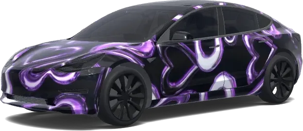Chrome heart logos. Colors: black, white, purple. – Tesla Model 3 wrap
