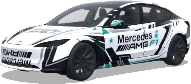 Mercedes AMG F1 blanco y negro (生成 白色的底色,黑色的字,奔驰AMG F1涂装 帅锐利) – wrap para Tesla Model 3