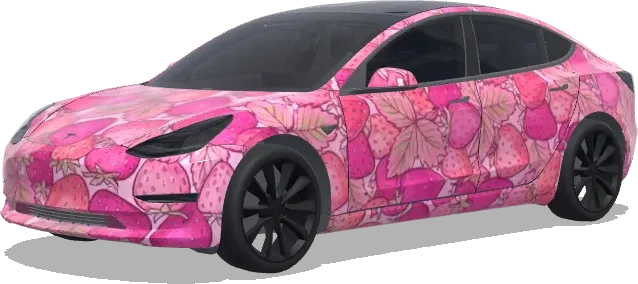 Pink strawberries. Colors: pink. – Tesla Model 3 wrap