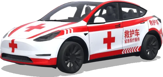Rotes Kreuz Rettungswagen (救护车涂装,红十字医疗标志,白红配色方案,紧急医疗服务标记) – Tesla Model Y Wrap