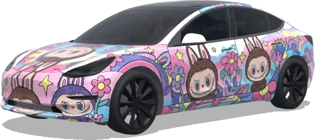 Labubu Anime (Create a Labubu cartoon anime car cover model.) – wrap para Tesla Model 3