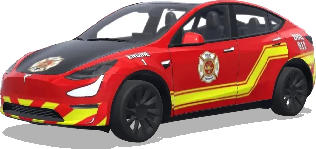 Camion de pompiers rouge – covering Tesla Model Y