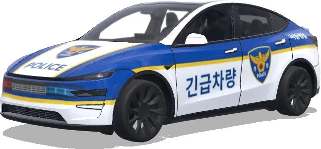 Korean Police Blue White (파란색과 흰색 줄무늬, 공식 배지, 긴급 차량 마크가 있는 경찰차 리버리) – Tesla Model Y wrap