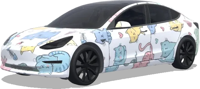 Gatos dibujados (Cute drawn cats) – wrap para Tesla Model 3