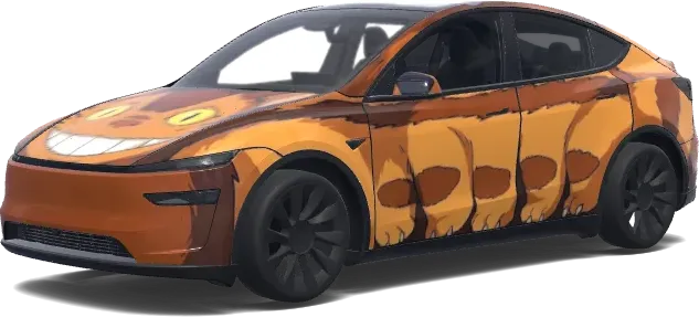Envoltura de autobús Tesla con gato sonriente – wrap para Tesla Model Y