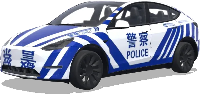 Blaue und weiße chinesische Polizeistreifen (警车涂装,蓝白条纹,官方徽章和紧急车辆标记) – Tesla Model Y Wrap