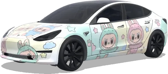 Labubu mignon – covering Tesla Model 3