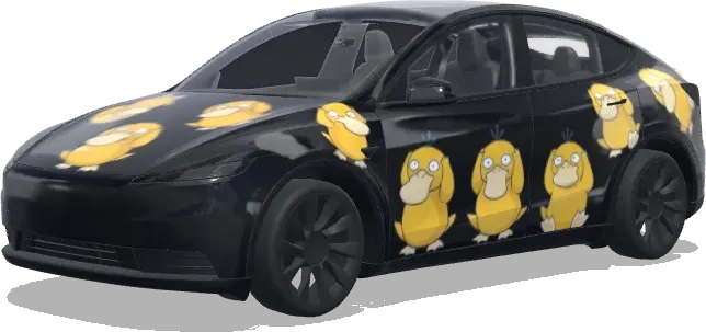 Psyduck Noir Brillant (Black shining background with psyduck) – covering Tesla Model Y
