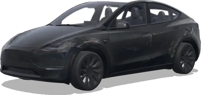 Voiture noire endommagée (damaged black car) – covering Tesla Model Y