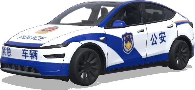 Polizeiauto in Blau-Weiß (警车涂装,蓝白条纹,官方徽章和紧急车辆标记) – Tesla Model Y Wrap