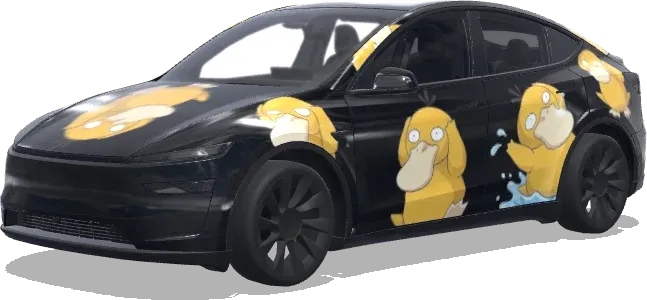 Black shining background with psyduck image – Tesla Model Y wrap