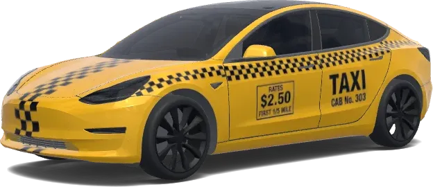 Schachbrett-Taxi 303 – Tesla Model 3 Wrap