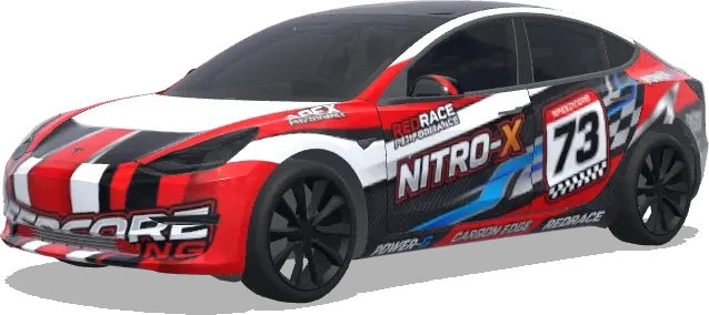 니트로-X 73 (赛车涂装,大胆的赞助商贴花,赛车条纹,号码牌和性能导向的图案) – 테슬라 Model 3 랩핑