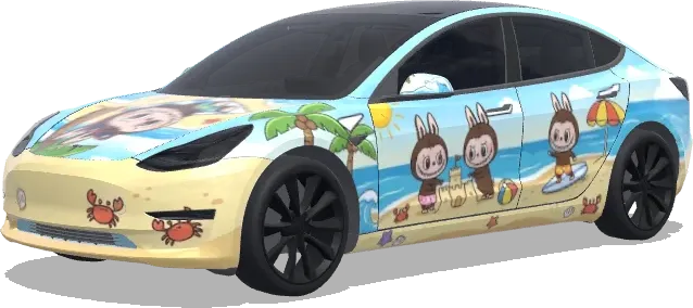 labubu on beach – Tesla Model 3 wrap
