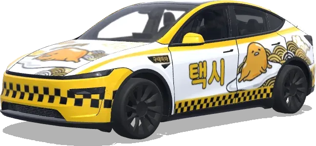 Taxi coréen Gudetama – covering Tesla Model Y