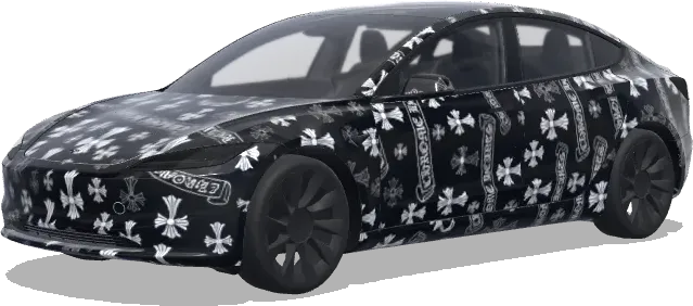 Chrome Hearts Black Random (大小不一的白色Chrome Hearts标志,采用黑底,随机排列车衣.) – Tesla Model 3 wrap