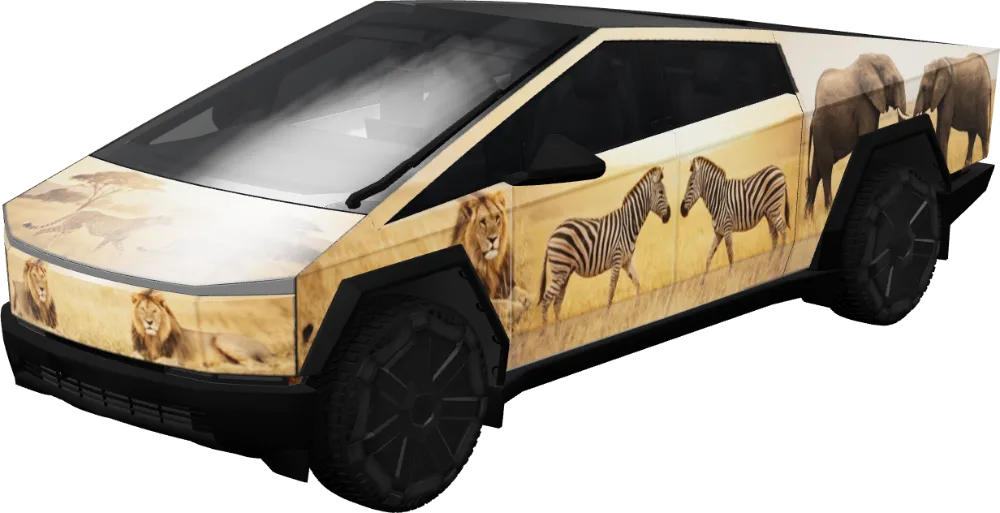 사바나 사파리 (Savanna Safari) – 테슬라 Cybertruck 랩핑