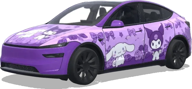 cinnamoroll and kuromi. Colors: purple. – Tesla Model Y wrap