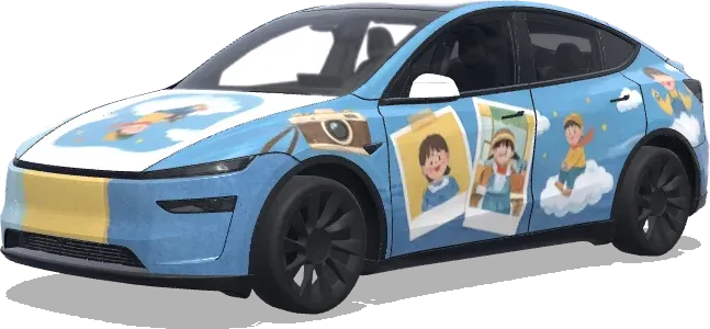Foto Kind neu platziert (사진속 아이를 다시 배치해서 어울리게 만들어줘) – Tesla Model Y Wrap
