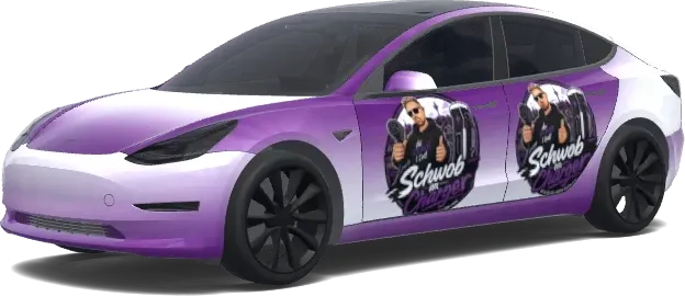 Weiß-Lila Verlauf mit Bild – Tesla Model 3 Wrap