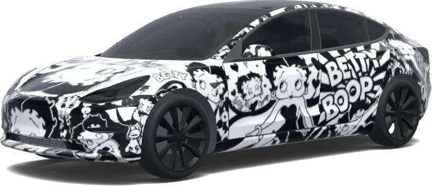 Betty Boop noir (Betty Boop wrap. Colors: black.) – covering Tesla Model 3