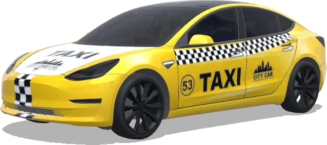 Taxi urbano a cuadros – wrap para Tesla Model 3
