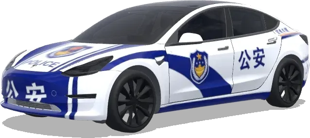 Сине-белая полицейская ливрея (警车涂装,蓝白条纹,官方徽章和紧急车辆标记) – оклейка Tesla Model 3