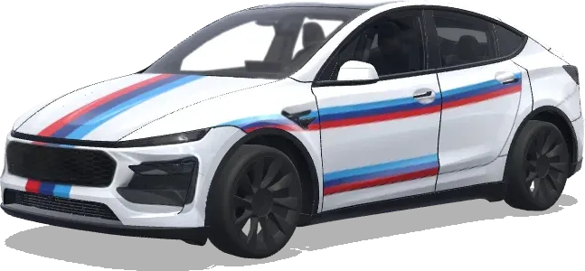 BMW Serie 5 blanco con rayas M (白色宝马5系皮肤,要求有三色运动横条纹,中网是大进气格栅(m4那种),尾部大排气管) – wrap para Tesla Model Y