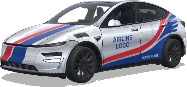 Flugzeug-Lackierung (An aircraft livery) – Tesla Model Y Wrap