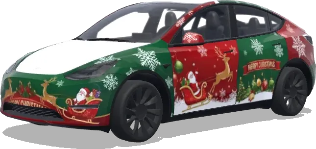 Weihnachtsverkleidung mit Santa-Schlitten – Tesla Model Y Wrap