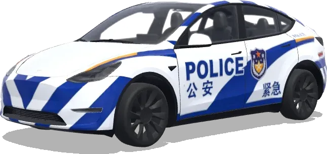 Tesla der chinesischen Polizei (警车涂装,蓝白条纹,官方徽章和紧急车辆标记) – Tesla Model Y Wrap