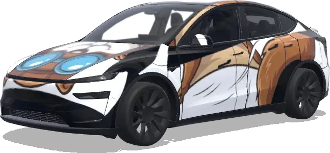 Cara de Rocky Ardilla Voladora – wrap para Tesla Model Y