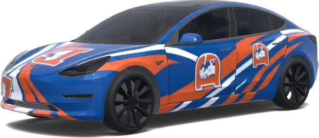 Denver Broncos rétro (Denver Broncos retro d logo.) – covering Tesla Model 3