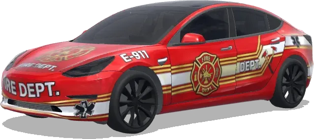 Red Firefighter Wrap with Gold Stripes and Badge – Tesla Model 3 wrap