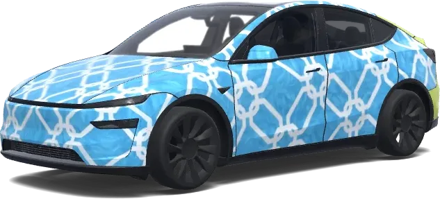 Blaue Maschendrahtzaun-Folierung – Tesla Model Y Wrap