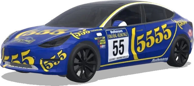 港京ラリー風 555 (蓝色车身,黄色555,港京拉力赛风格涂装) – テスラ Model 3 ラッピング