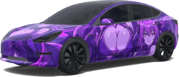 Big anime boobiez. Colors: purple. – Tesla Model 3 wrap