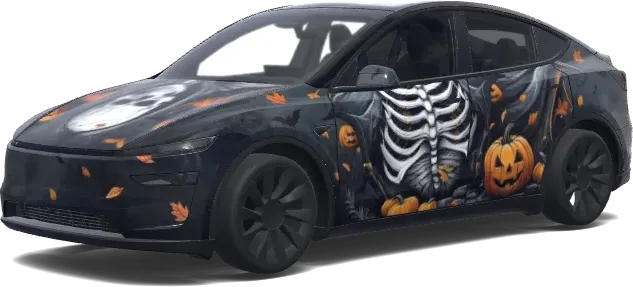 Skelett-Kürbis-Folierung – Tesla Model Y Wrap
