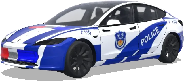 Blue Stripe Police Tesla (警车涂装,蓝白条纹,官方徽章和紧急车辆标记) – Tesla Model 3 wrap