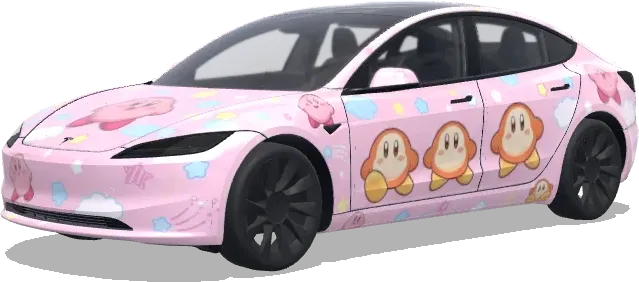 Cute Kirby and Waddle Dee (カービィとワドルディを使ったかわいくてシンプルなデザイン) – Tesla Model 3 wrap