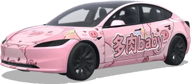 다육이 베이비 분홍 돼지 (侧面写着(多肉baby)的粉猪车) – 테슬라 Model 3 랩핑