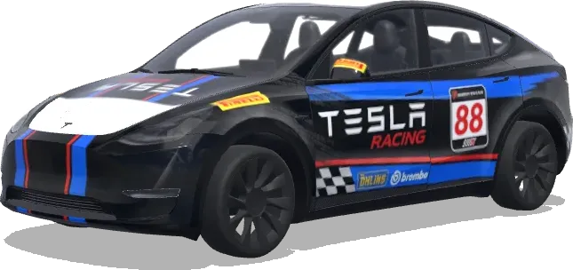 Black and Blue Racing Livery with Number 88 (赛车涂装,大胆的赞助商贴花,赛车条纹,号码牌和性能导向的图案) – Tesla Model Y wrap