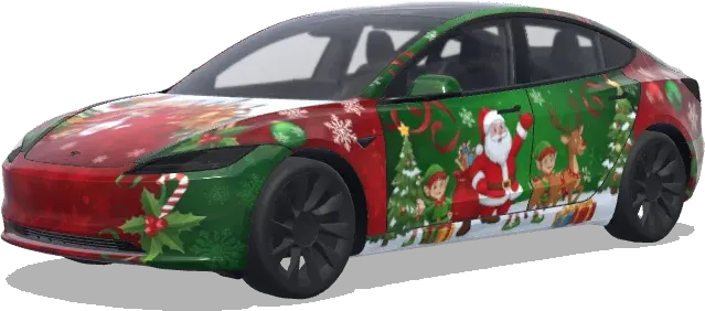 サンタとエルフのクリスマスラップ – テスラ Model 3 ラッピング