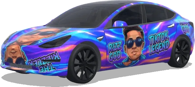 The Rizzler Face (The rizzler from TikTok. Put his face on it) – covering Tesla Model 3
