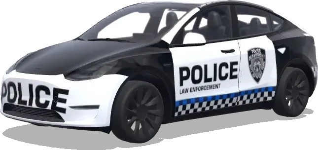 Policía en blanco y negro con franja a cuadros azul – wrap para Tesla Model Y