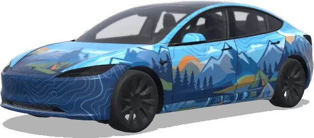 Blaues Outdoor-Design (ブルーを基調としたアウトドアに合うカッコいいデザイン) – Tesla Model 3 Wrap