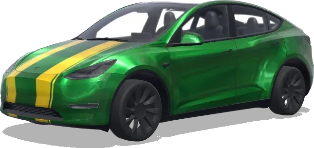 Metallic Grün mit Gelb (metalick green with 2 yello lins on top) – Tesla Model Y Wrap